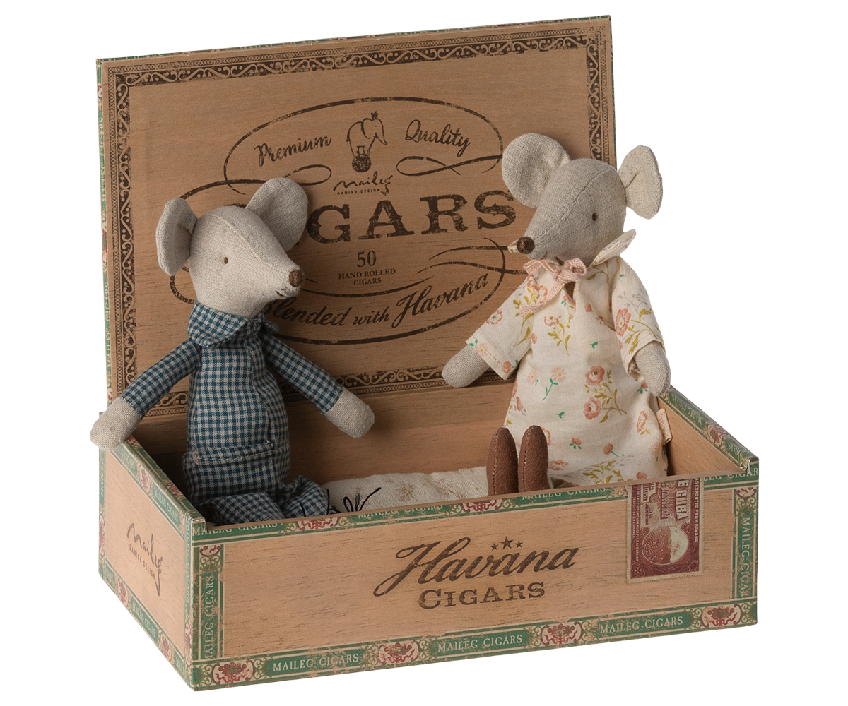 Maileg Grandma and Grandpa Mice in Cigarbox - Cheeky Junior