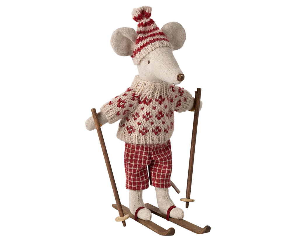 Maileg Winter Mum Mouse with Ski Set