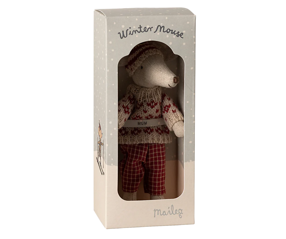 Maileg Winter Mum Mouse with Ski Set