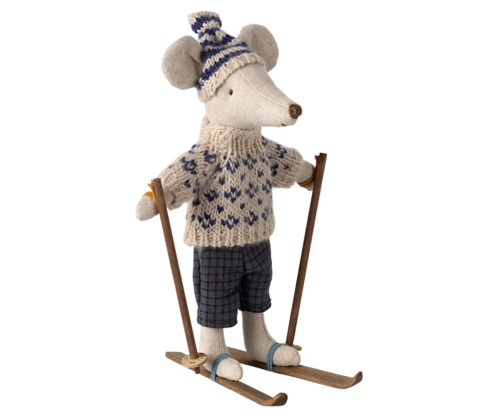 Maileg Winter Dad Mouse with Ski Set