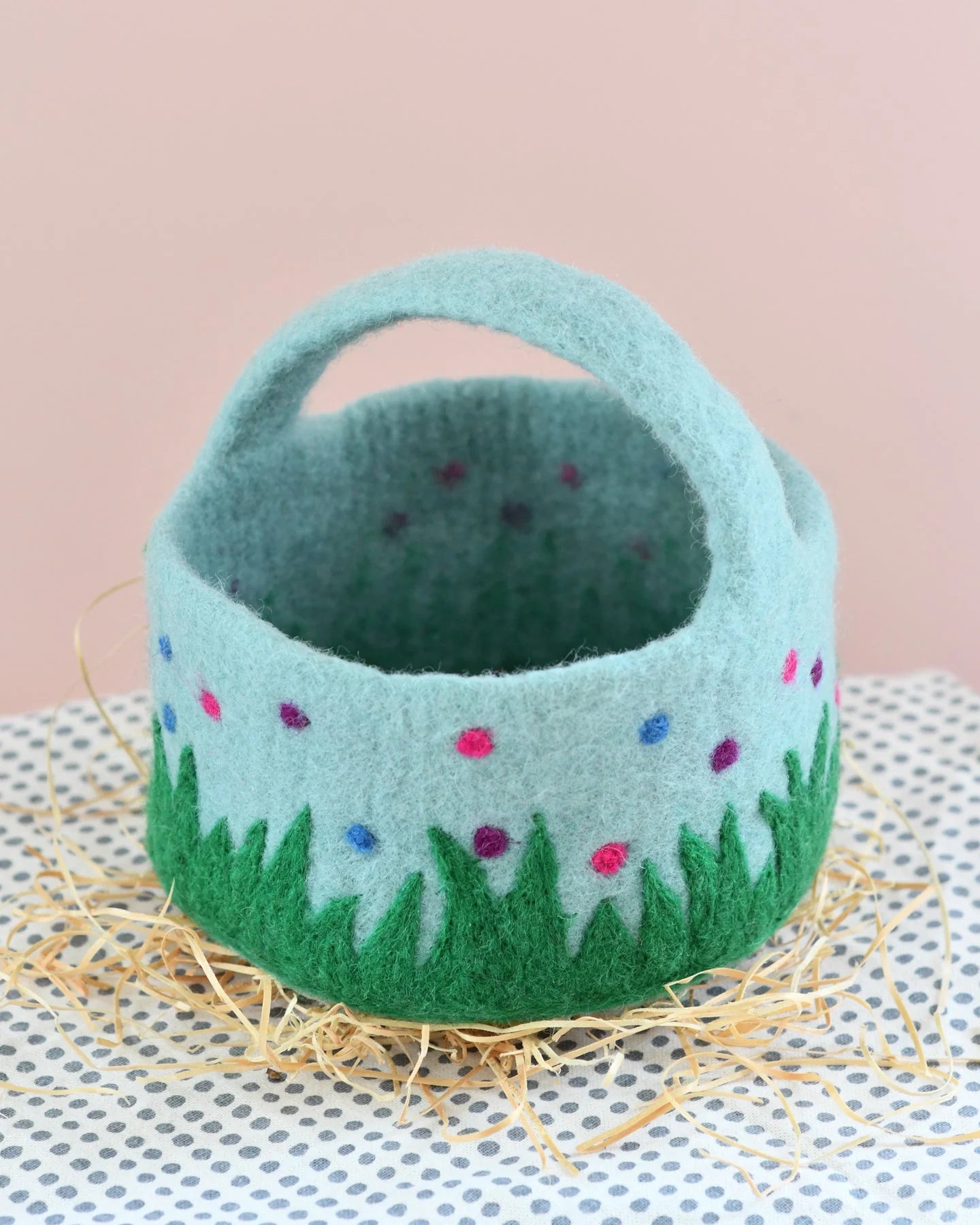 Tara Treasures Felt Blue Basket with Colourful Dots - Cheeky Junior