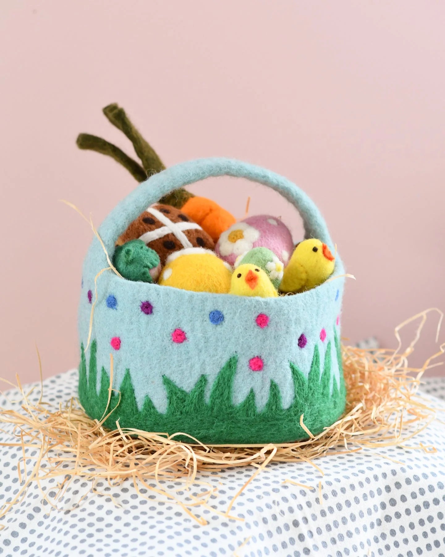 Tara Treasures Felt Blue Basket with Colourful Dots - Cheeky Junior