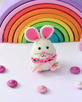 Load image into Gallery viewer, Tara Treasures Felt Egg Cover Hopping Bunny (Pink, Blue and Orange)
