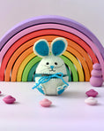 Load image into Gallery viewer, Tara Treasures Felt Egg Cover Hopping Bunny (Pink, Blue and Orange)
