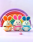 Load image into Gallery viewer, Tara Treasures Felt Egg Cover Hopping Bunny (Pink, Blue and Orange)
