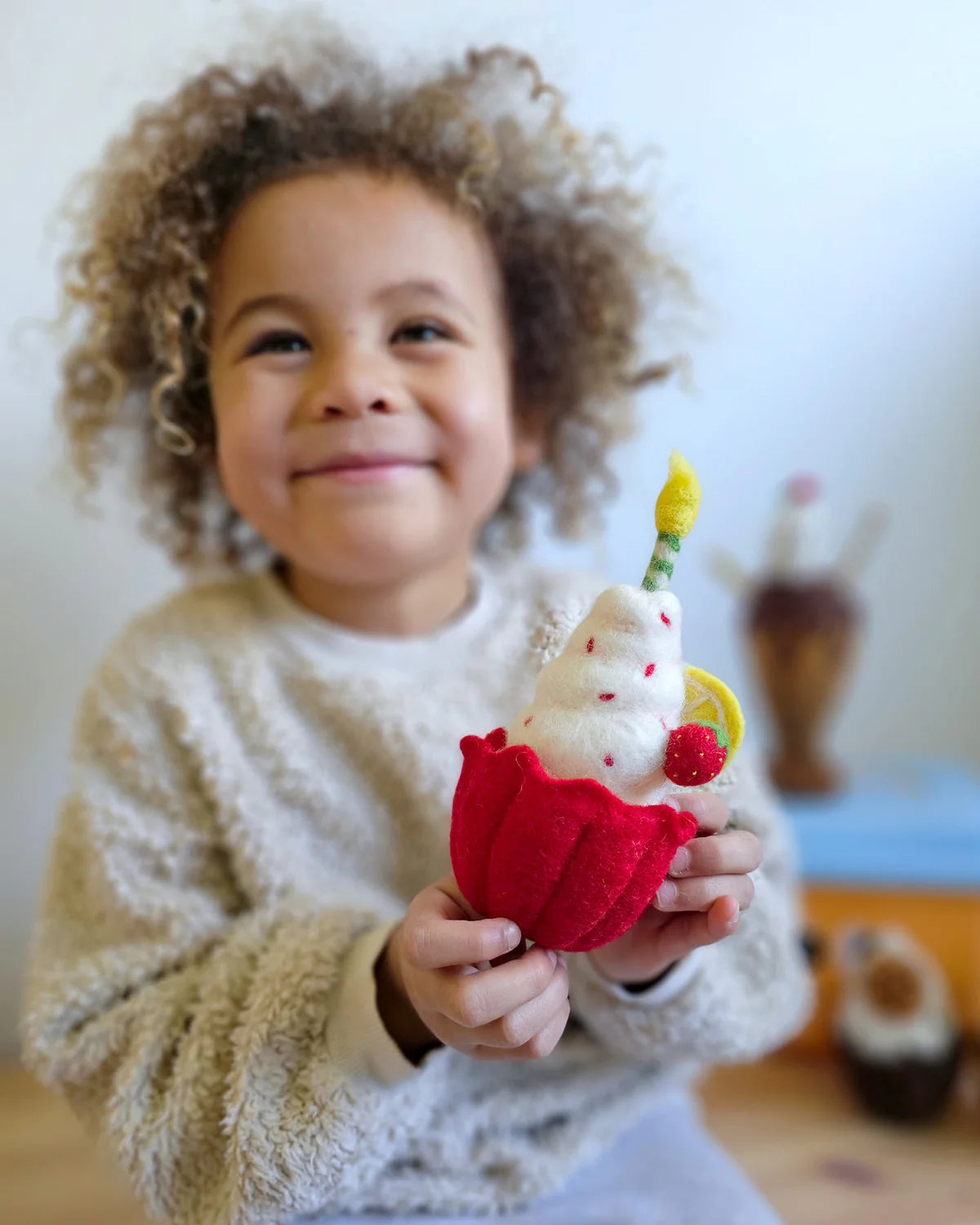 Tara Treasures Felt Giant Strawberry Cupcake with Candle