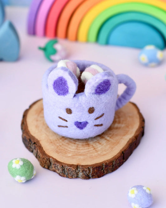 Tara Treasures Felt Bunny Hot Chocolate Mug with Marshmallows - Lilac Cup - Cheeky Junior