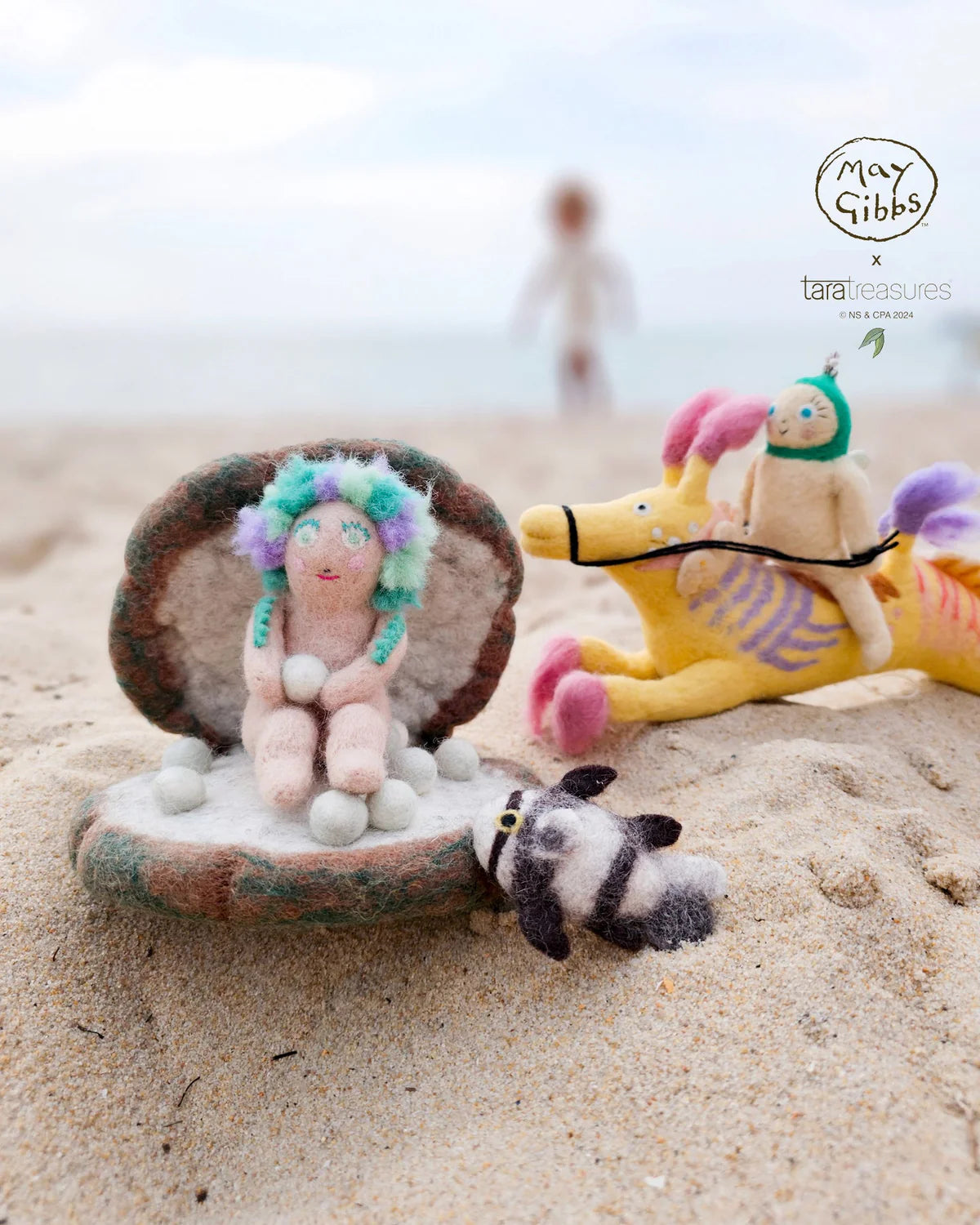 May Gibbs x Tara Treasures Little Obelia, Clam Shell and Fish Toy - Cheeky Junior