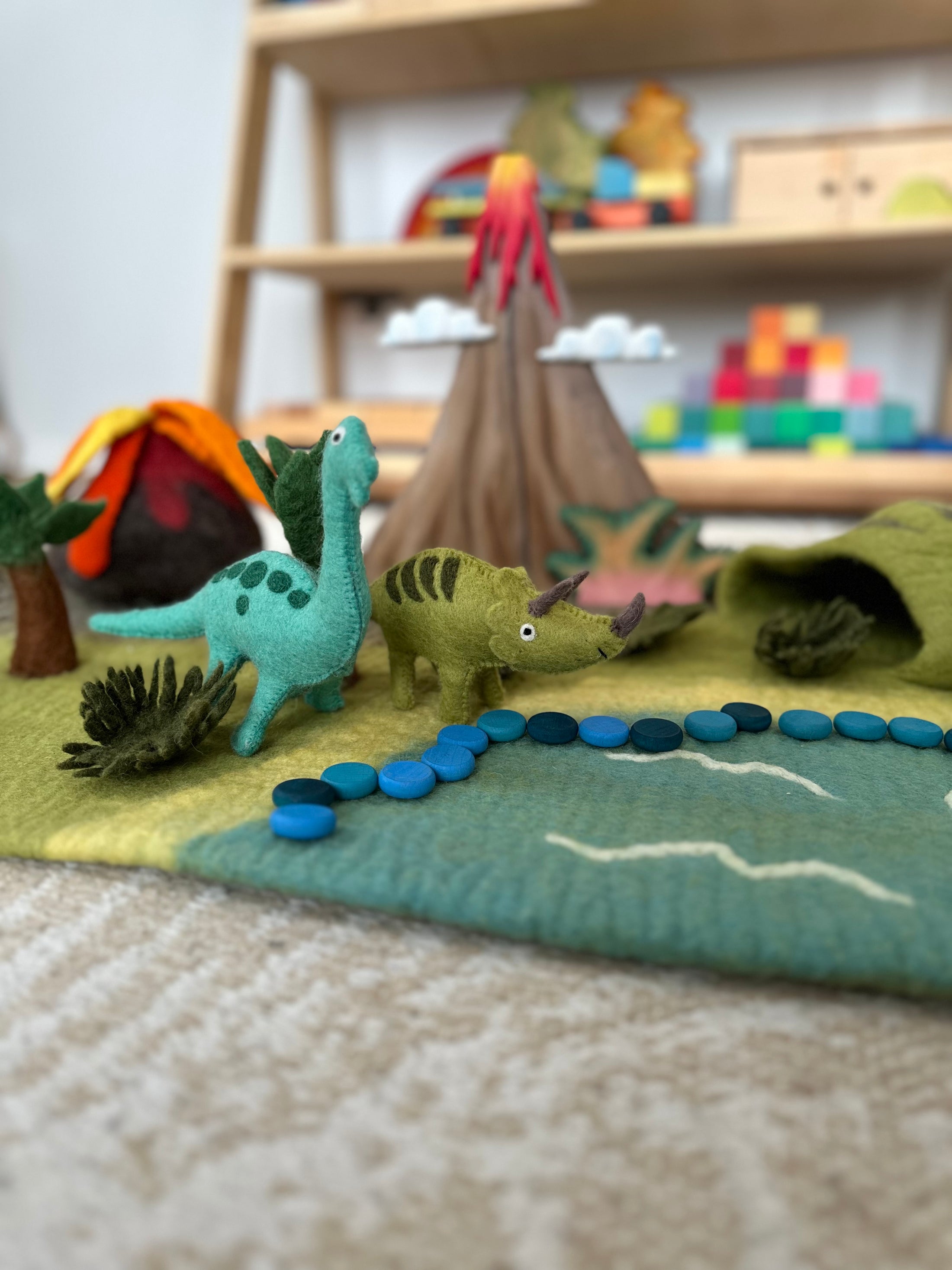 Tara Treasures Large Dinosaur Land with Volcano Felt Play Mat Playscape