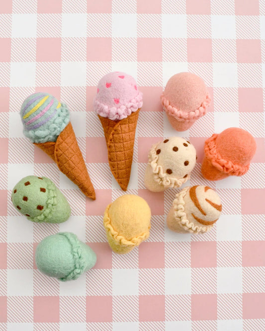 Tara Treasures Felt Ice Creams Set - Waffle Cones with 9 Ice Creams Scoops