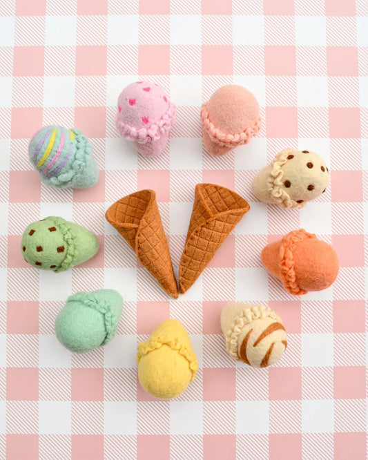 Tara Treasures Felt Ice Creams Set - Waffle Cones with 9 Ice Creams Scoops