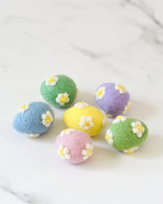 Tara Treasures Felt Pastel Eggs with Flowers Set of 6 - Cheeky Junior