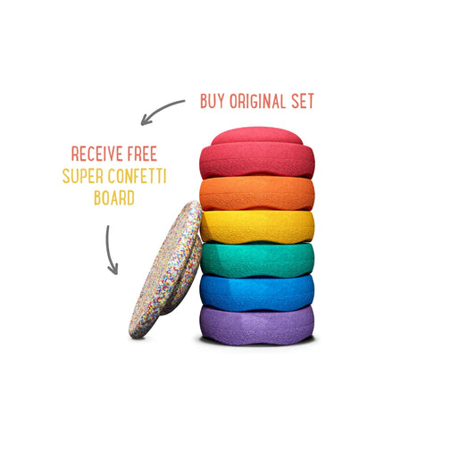 Stapelstein - Rainbow Set of 6 + 1 FREE Super Confetti Board Set