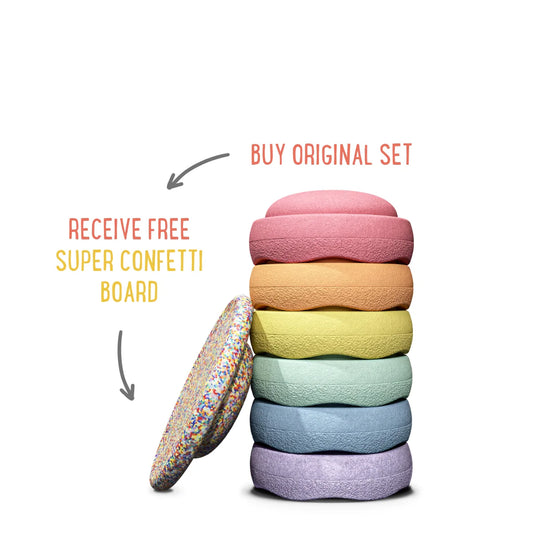 Stapelstein - Rainbow Pastel Set of 6 + 1 FREE Super Confetti Board Set