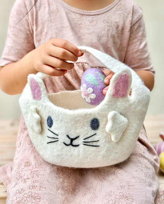 Tara Treasures Felt Easter Egg Hunt Basket - White Bunny - Cheeky Junior